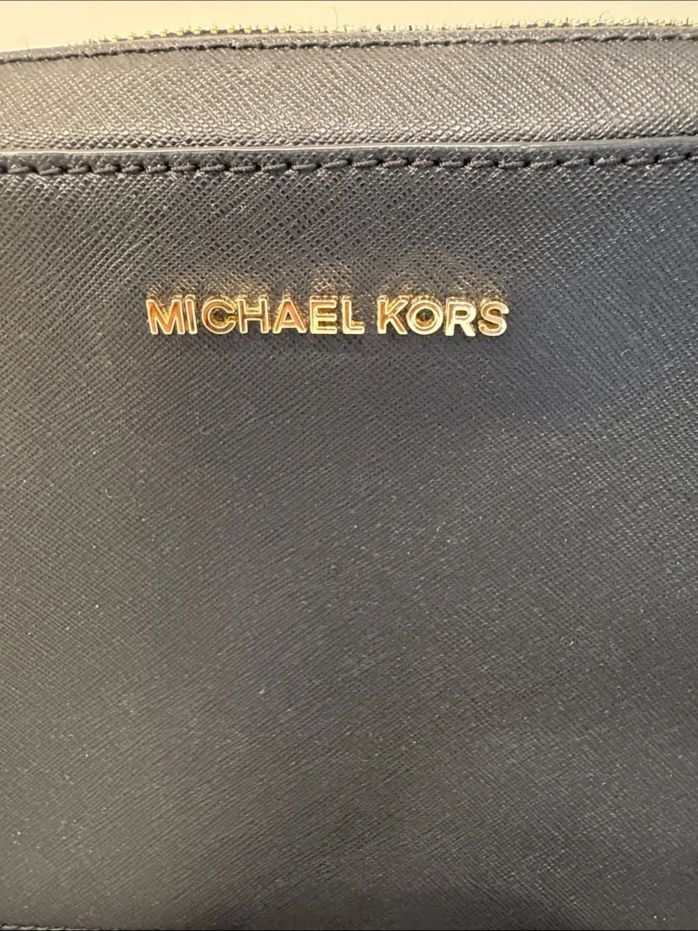 Michael Kors Black Leather Crossbody with Gold Chain Accents